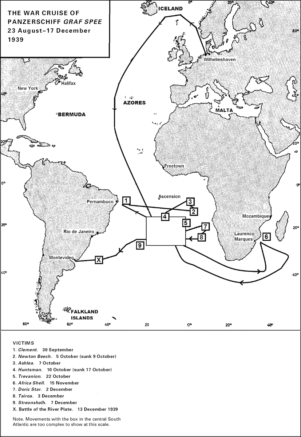 Map 1 The War Cruise of the Panzerschiff Graf Spee Map 2 Battle map Graf - photo 2