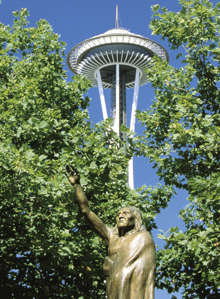 A statue of Chief Seattle stands near the Seattle Center in Washington State - photo 5