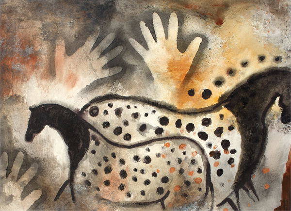 LASCAUX Watercolor and ink on Rives BFK paper 22 30 56cm 76cm 01 Stencil - photo 3