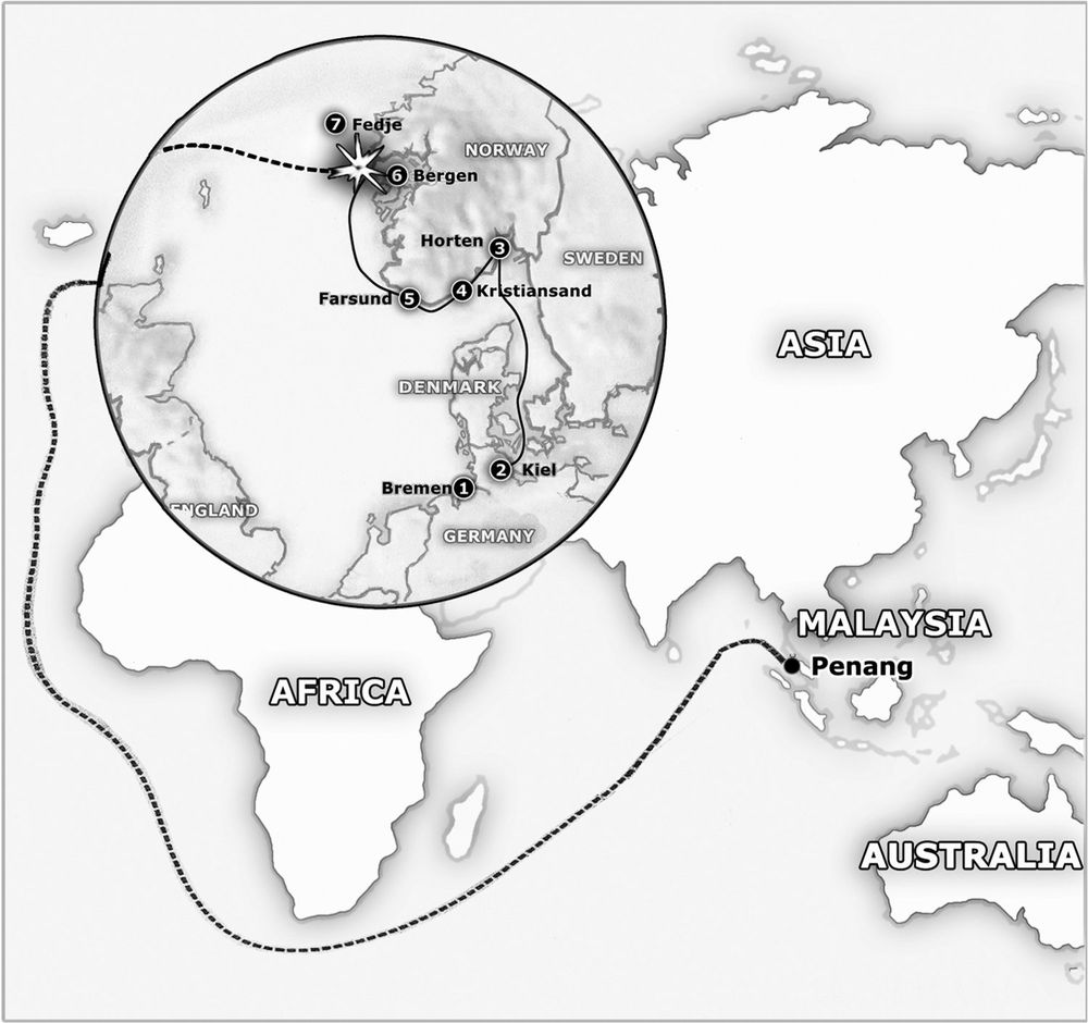 The broader map represents the course U-864 intended to take from Germany to - photo 1