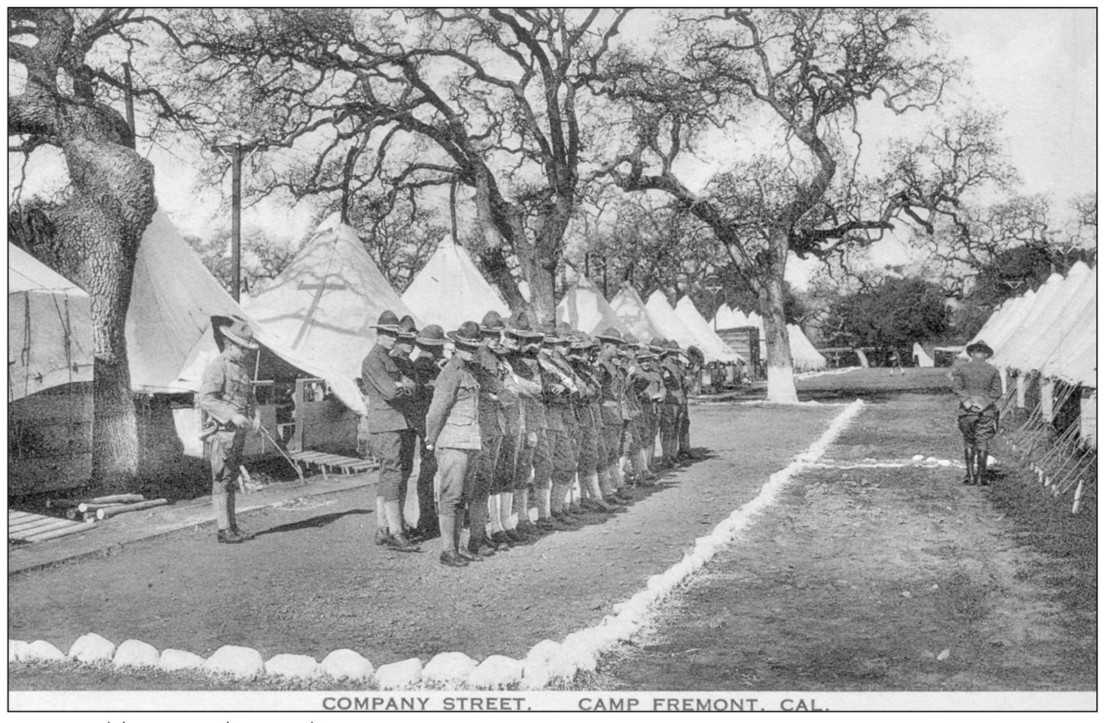 Army soldiers are shown above in formation in Camp Fremont Menlo Park around - photo 6