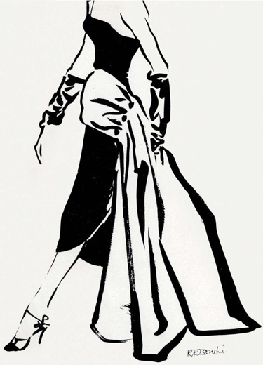 A Ren Bouch sketch of Diors 1949 cocktail dress with sweeping floor sash - photo 3