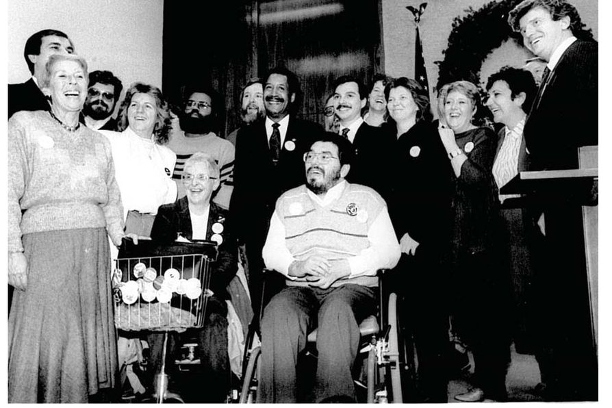 Activists celebrate with Mayor Eugene Sawyer after the passage of gay-inclusive - photo 3