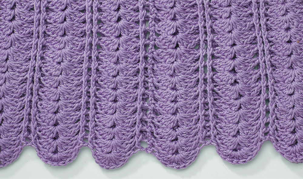 Front post double crochet stitches form ridges between shells on the skirt - photo 3