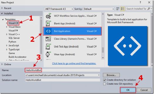 Select the Bot Application template and name the project HelloWorldBot - photo 8