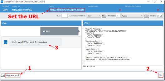 In the Bot Emulator enter Hello in the text box and click the send key or - photo 14