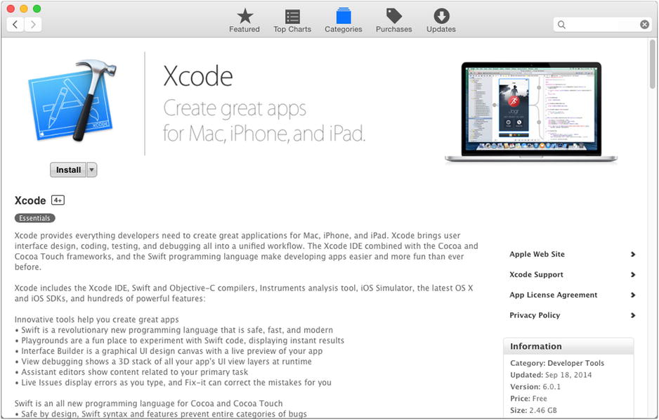 Xcode in the App Store Click the Install button to start downloading Xcode - photo 1