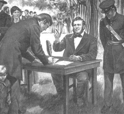 Brigham Young enrolling volunteers in the Mormon Battalion as Colonel James - photo 3