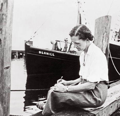 Rachel Carson writing at dockside while working at Woods Hole Biological - photo 5