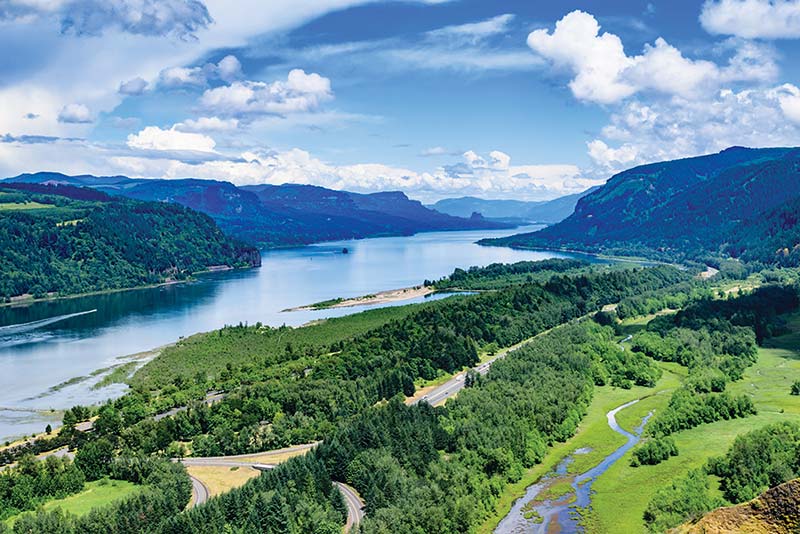 Columbia River Gorge Waterfalls tumble from the mountains edge and deep-green - photo 16