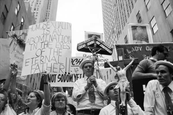 Religious protestors on the route of the Gay Pride parade in New York June - photo 5