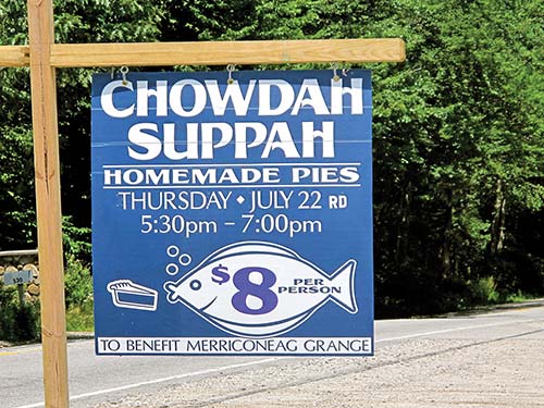 a sign for a local chowdah suppah snowfields at Sugarloaf a fishing shack - photo 13