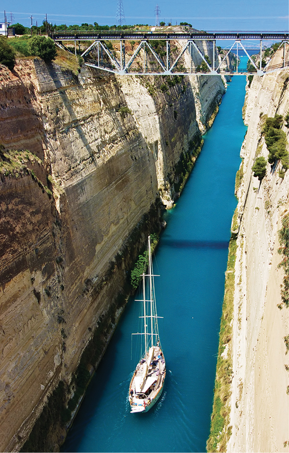 Completed in 1893 the ribbon-like Corinth Canal slices through high stone - photo 16