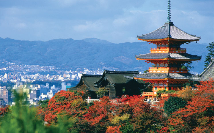 Fall foliage over Kiyomizu-dera with a view of Kyoto City Because the city was - photo 6