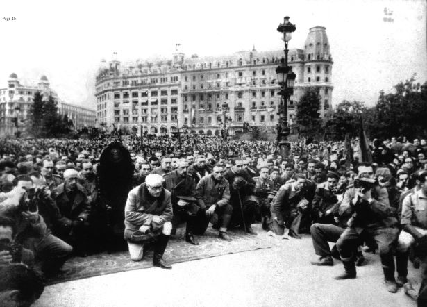 The conqueror General Juan Yage kneels before his throne-chair at an open-air - photo 5