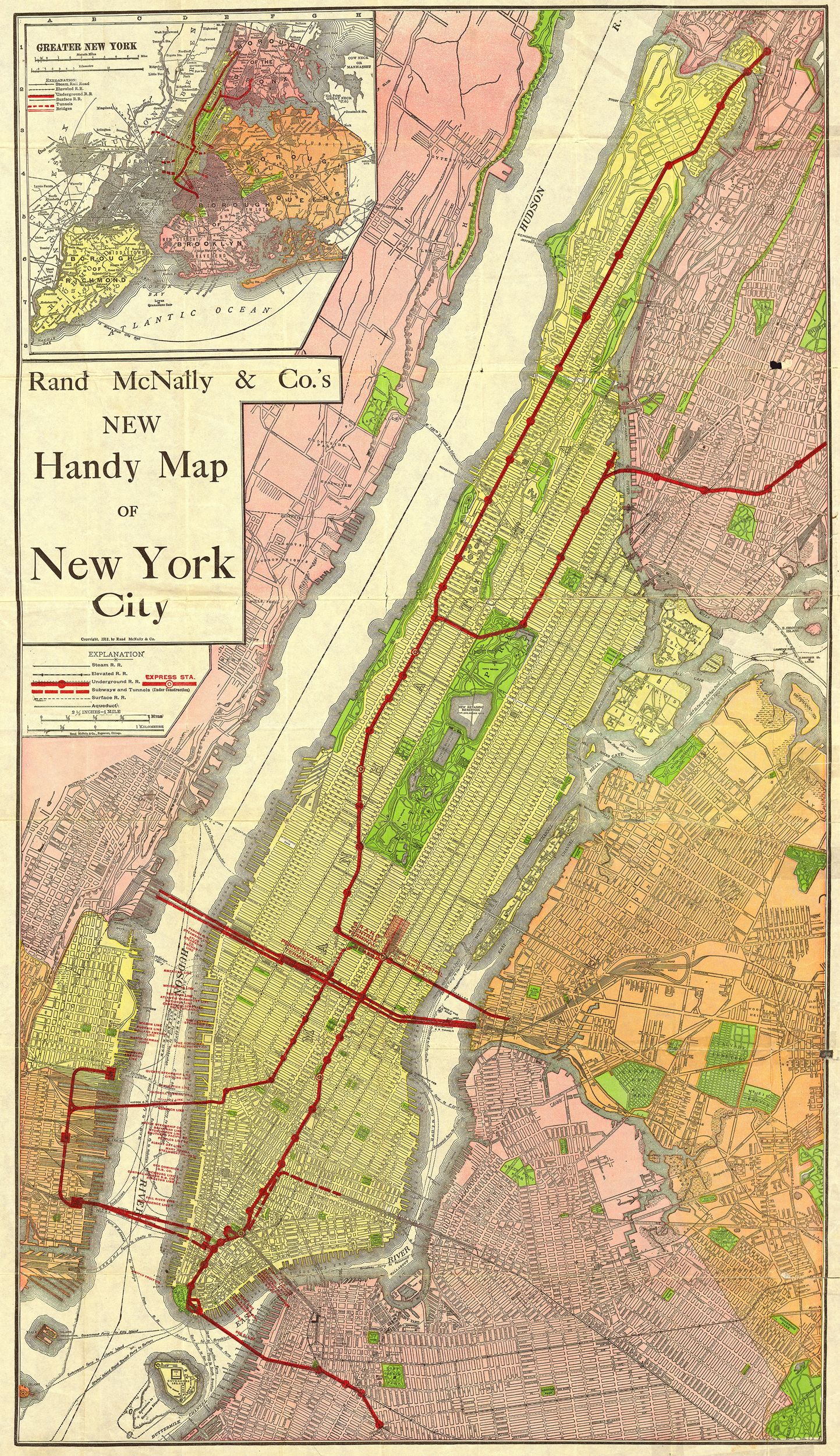 This 1911 Rand McNally street map of Manhattan and sections of three other - photo 4