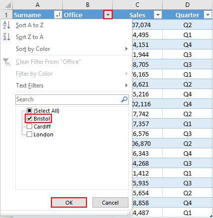 Fig 4-1 Filtering our data by the Bristol office Click on the down arrow on - photo 9