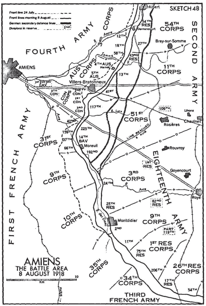 Map 1 Amiens the battle area August 8 1918 Map 2 Battle of Amiens - photo 8