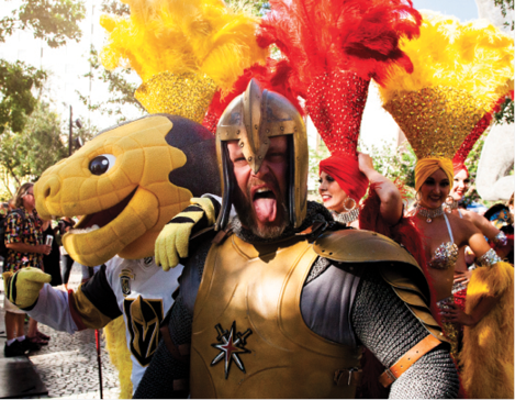 Accompanied by Vegas Golden Knights mascot Chance a knight poses for the - photo 6