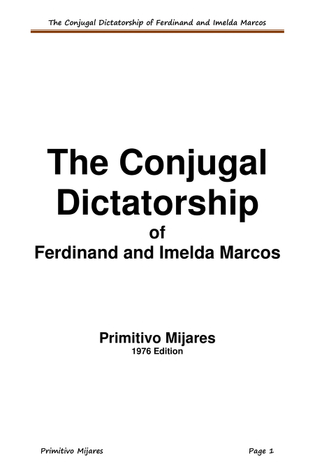 The Conjugal Dictatorship Of Ferdinand And Imelda Marcos Primitivo Mijares This - photo 1