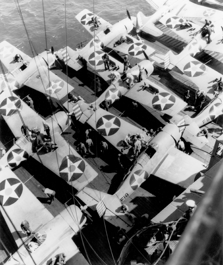 F4F fighters of VF-6 being rearmed on the deck of USS Enterprise early in 1942 - photo 1