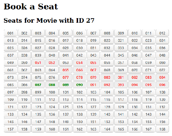 As you can see the page shows a simple seat matrix to the user as HTML buttons - photo 2