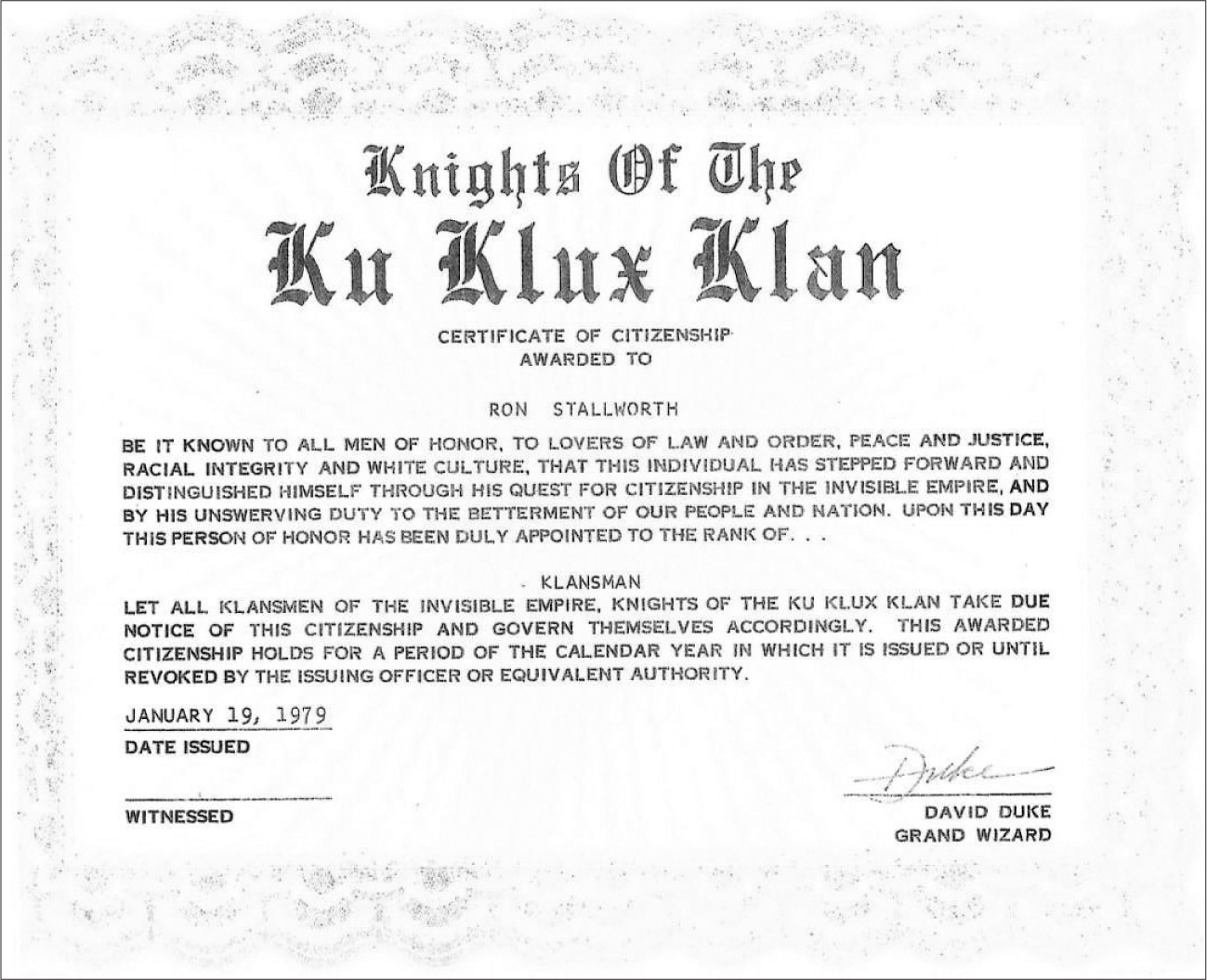 Stallworths certificate of citizenship to the KKK The KKK personal code - photo 11