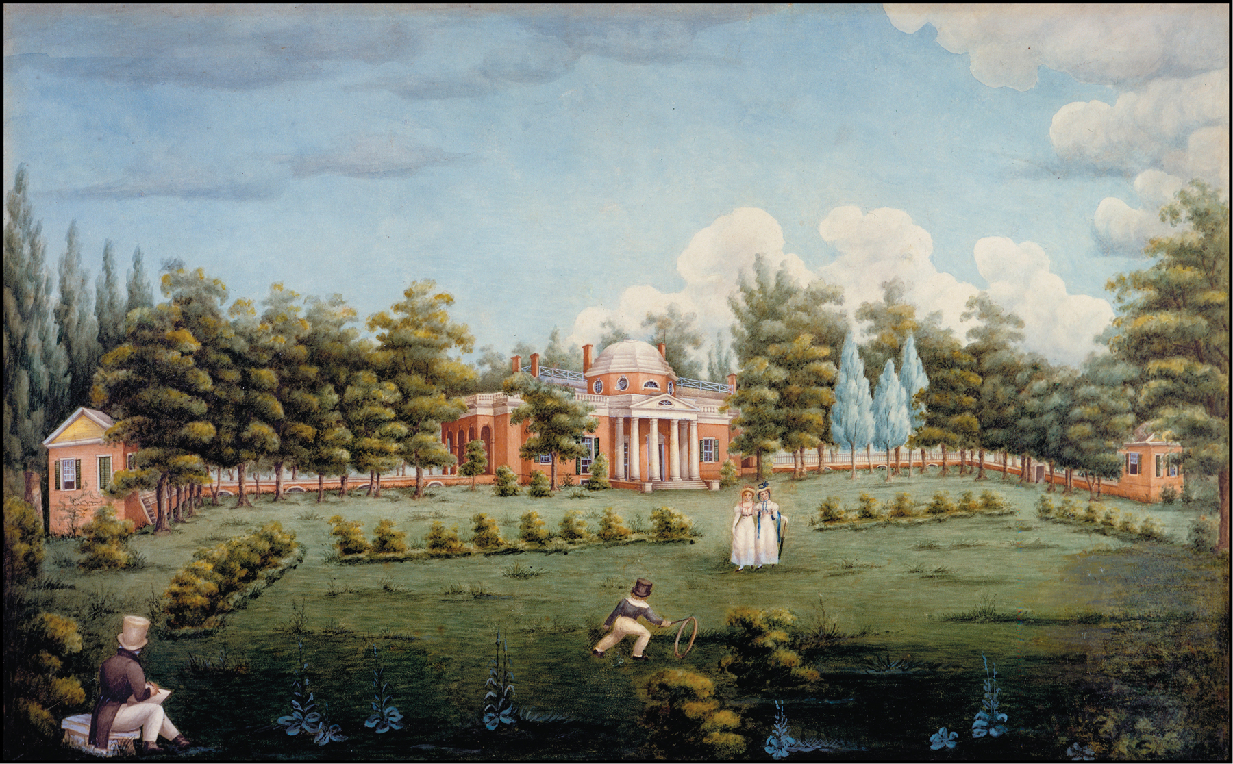 Watercolor of west front of Monticello By Jane Pittman Braddick Peticolas - photo 2