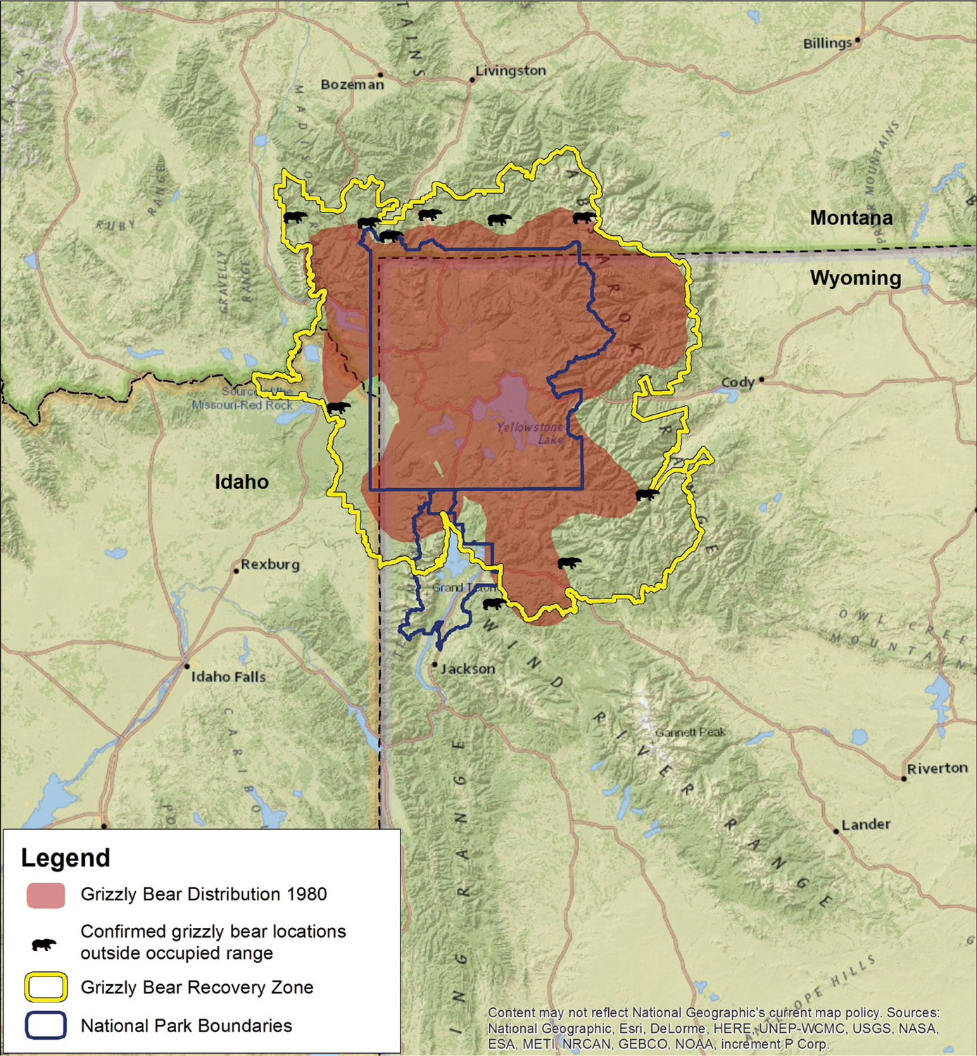 Grizzly bear distribution and confirmed locations outside occupied range in the - photo 4