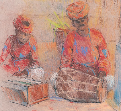 Musicians India 30 x 30 cm 12 x 12in This loose lively sketch was made - photo 9