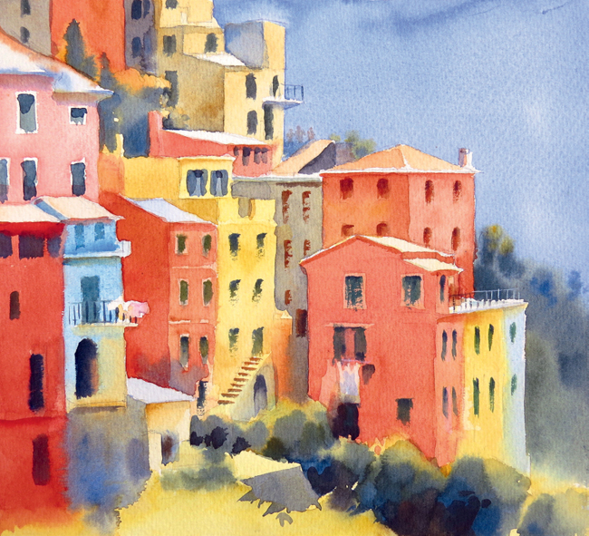 Corniglia Watercolour 25 x 28cm 10 x 11in These houses have no colour - photo 9