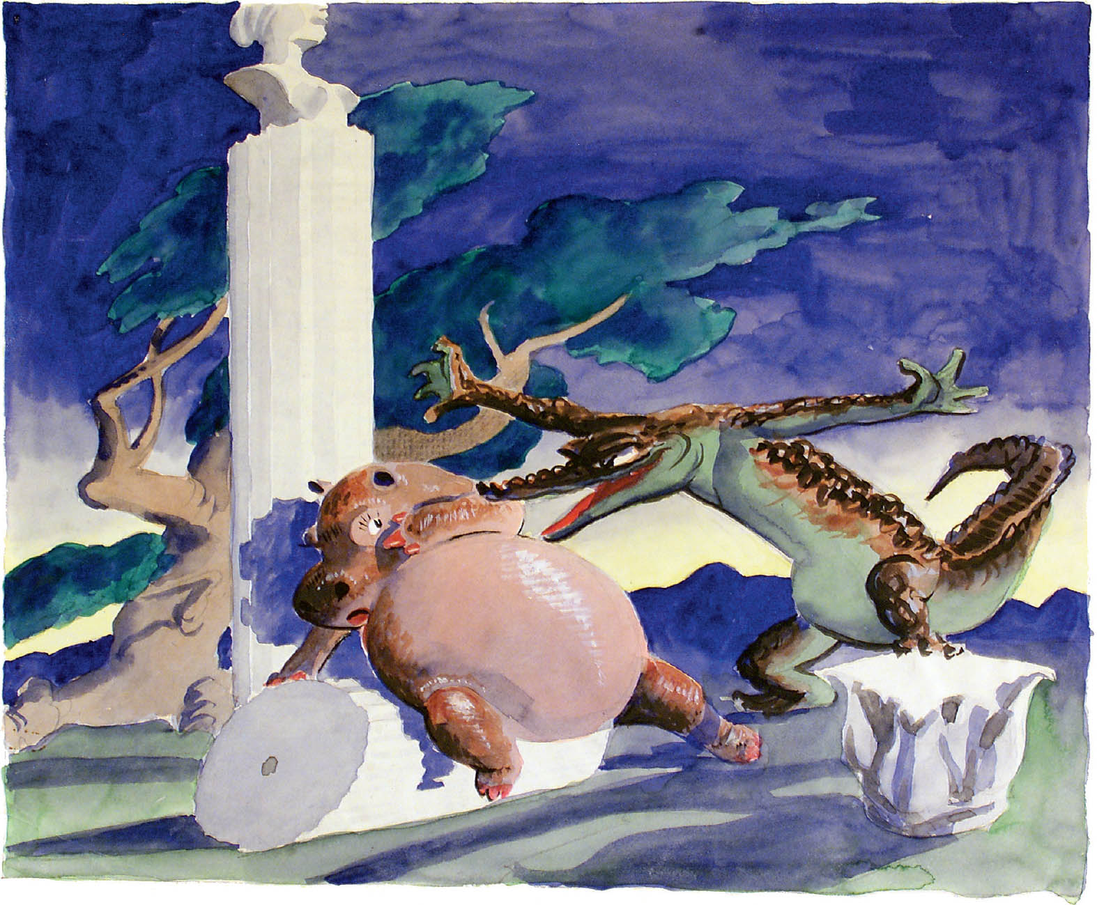 Concept painting for The Dance of the Hours featuring Hyacinth Hippo and Ben - photo 2