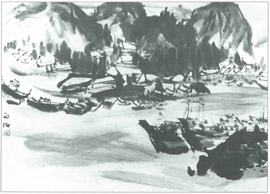 Shimoda Port 1959 Sumi on paper Scale about 165 Sparrows 1959 - photo 10