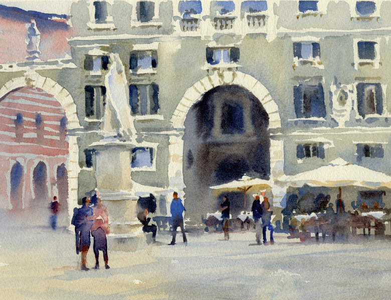 Piazza dei Signon Verona 28 x 355cm 11 x 14in LEARN WATERCOLOUR QUICKLY - photo 2