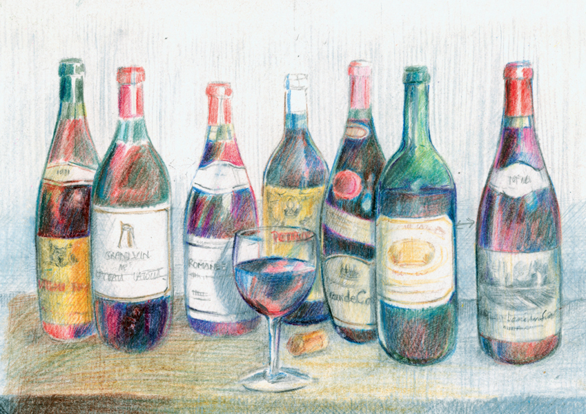 Wine bottles in coloured pencils I overlayed several colours to create the - photo 2