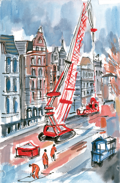 Construction site in the City in brush pen and watercolour The red of the - photo 3