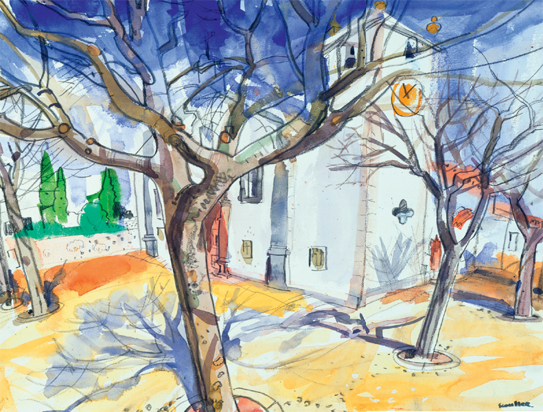 The Church Mexilhoeira Grande Algarve Portugal Watercolour pencil and oil - photo 7