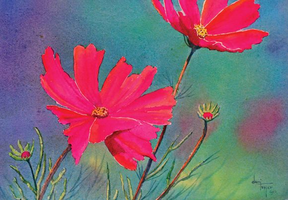 RED COSMOS Dani Tupper Transparent watercolor on 140-lb 300gsm - photo 6