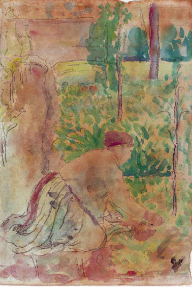 Camille Pissarro Woman Working in a Garden c 1900 watercolour over black - photo 7