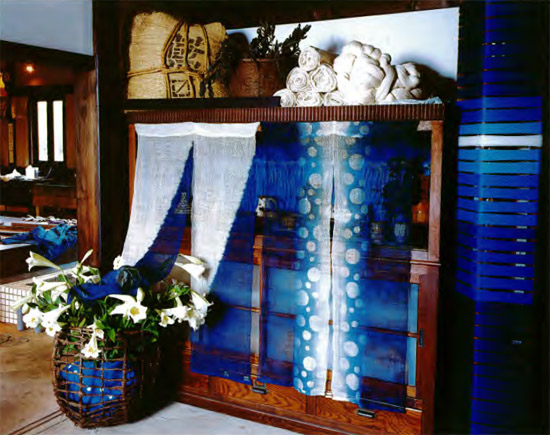 Gossamer noren cover a storage cupboard in the display room of Kosoen an - photo 6