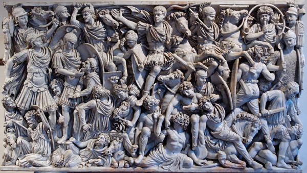 Relief panel of the Great Ludovisi sarcophagus showing the battle scene between - photo 3