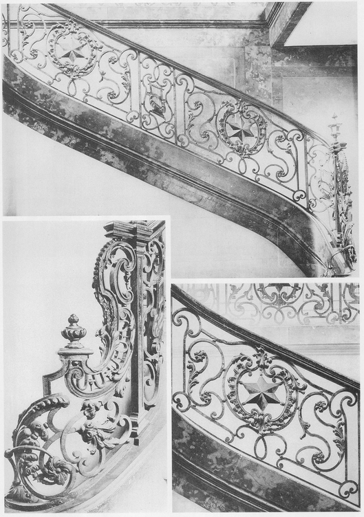 Paris Brancas townhouse Banister foot of stairs and detail of a panel - photo 5