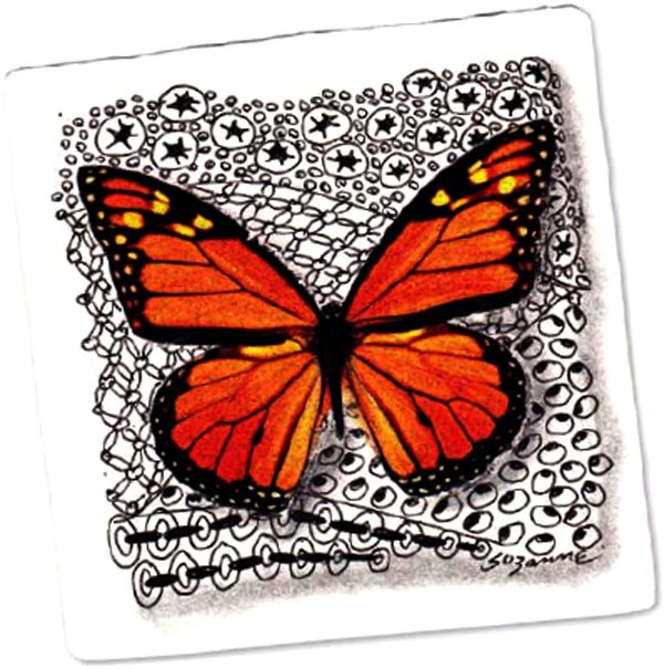 Adhere butterfly rub-ons or stickers then embellish with tangles Zentangle - photo 2