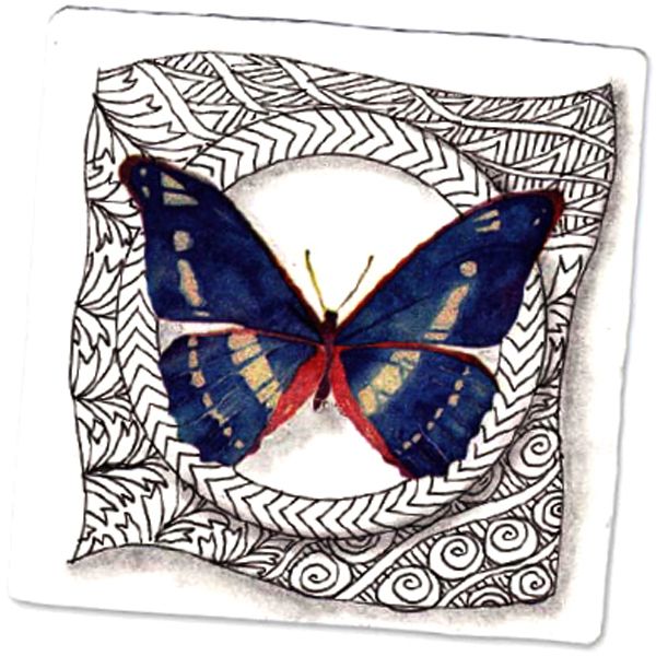 Adhere butterfly rub-ons or stickers then embellish with tangles Zentangle - photo 3