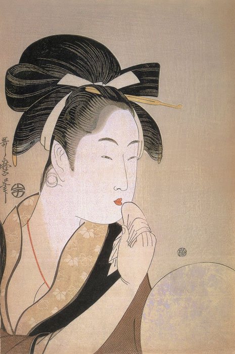 Woman Making up her Lips Kuchibiru c 1795-1796 ban nishiki-e 369 x 254 - photo 4