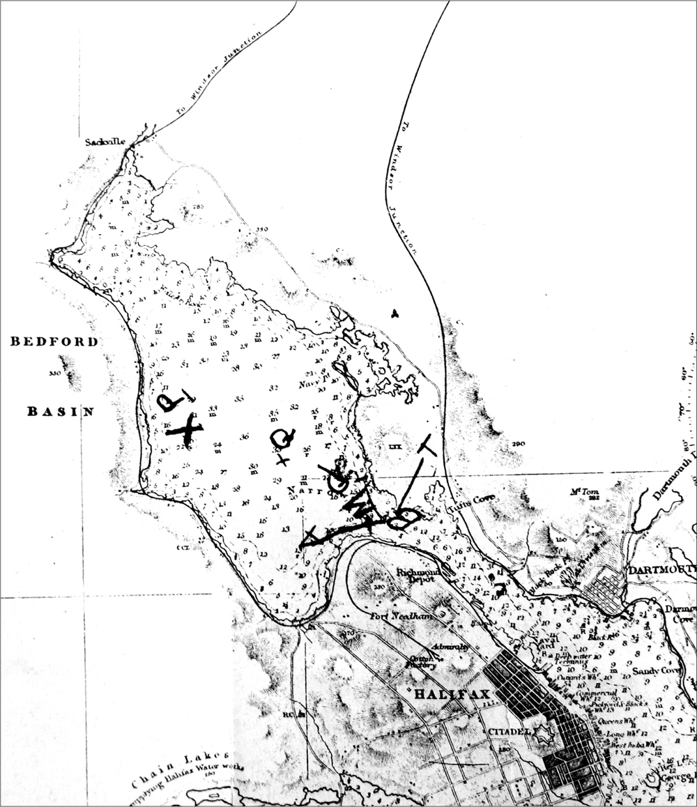 Admiralty Map depicting Bedford Basin X marks where SS Imo was moored before - photo 8