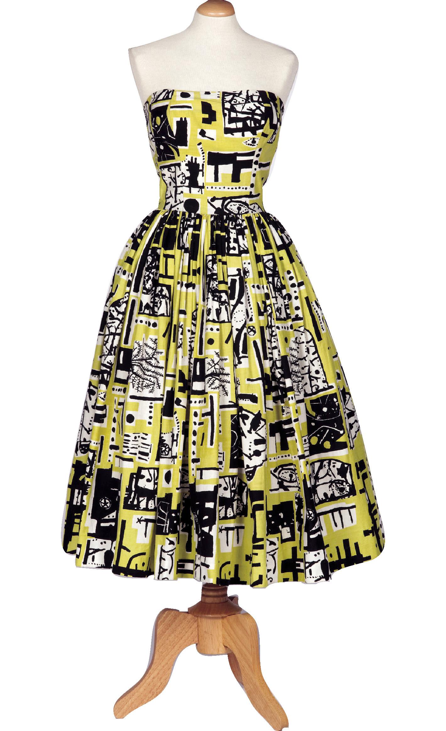 This 1953 cocktail dress by Horrockses uses an exclusive yellow black and - photo 6