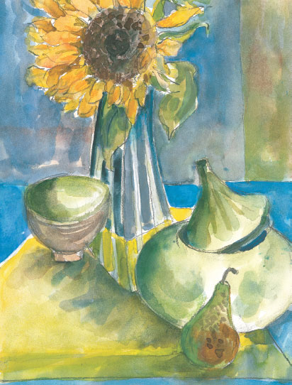 A realistic interpretation of a still life set-up with a sunflower pots and - photo 6