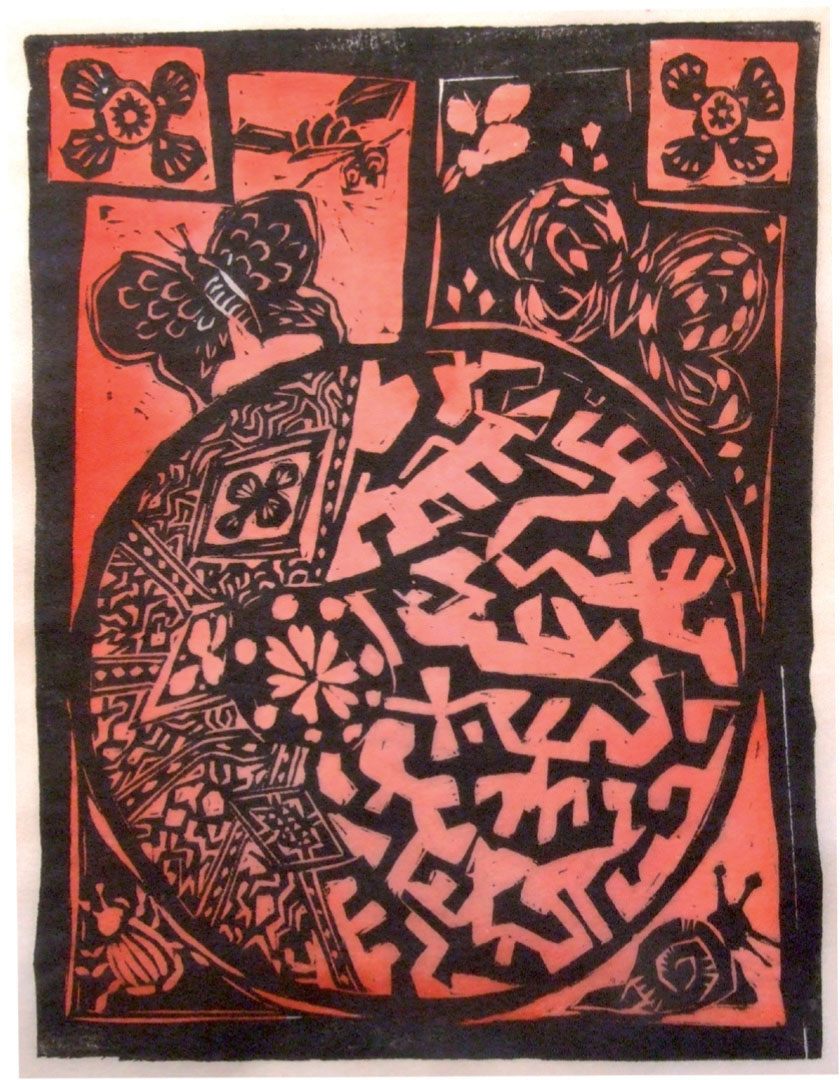 Pattern of Small Beings in Ssaku Hanga style by Rod Nelson Although printing - photo 9