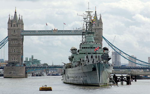 The 6in gun cruiser HMS Belfast which left the Clyde on 3 June and arrived in - photo 4